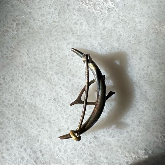 Antique Victorian 10K Gold Wishbone Crescent Moon Brooch E.A. Bliss Red Stone - Picture 2 of 4